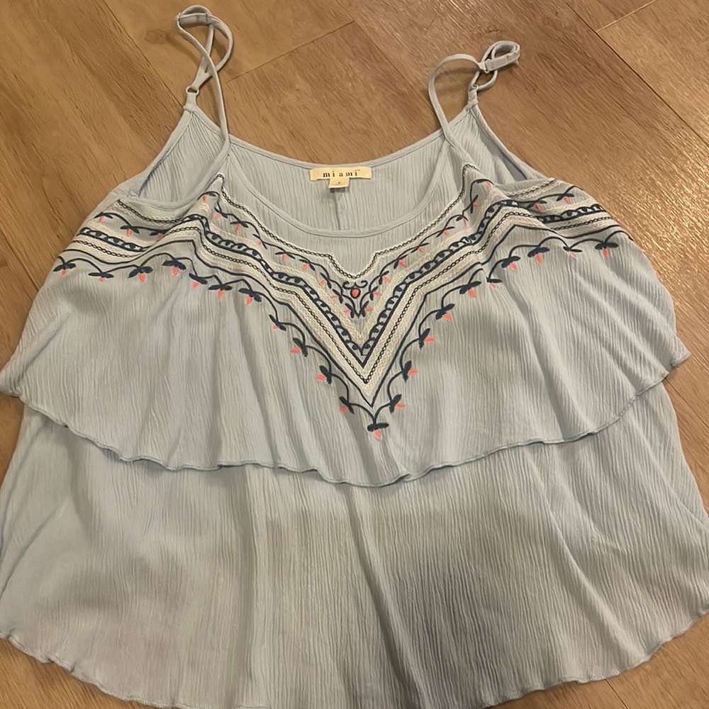 blue flowy tank top